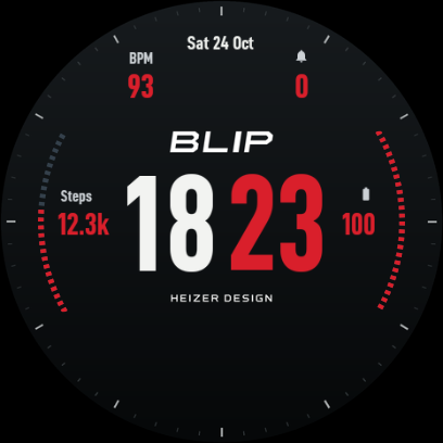 Blip Digital native Wear OS preview with illustrative emulator readings