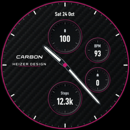 Carbon Classic native Wear OS preview with illustrative emulator readings